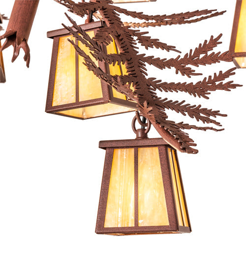 Meyda Lighting Pine Branch 48" 12-Light Rust Chandelier With Beige Iridescent Shade Glass