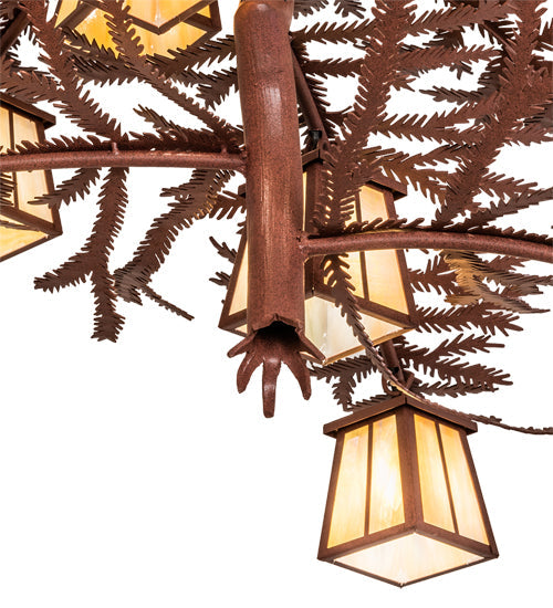 Meyda Lighting Pine Branch 48" 12-Light Rust Chandelier With Beige Iridescent Shade Glass