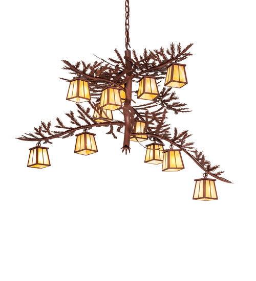 Meyda Lighting Pine Branch 48" 12-Light Rust Chandelier With Beige Iridescent Shade Glass