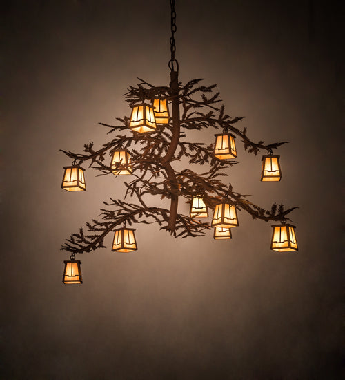 Meyda Lighting Pine Branch 48" 12-Light Rust Valley View Chandelier With Beige Iridescent Shade Glass