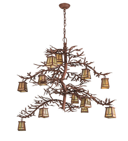 Meyda Lighting Pine Branch 48" 12-Light Rust Valley View Chandelier With Beige Iridescent Shade Glass