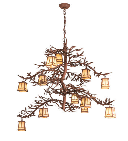 Meyda Lighting Pine Branch 48" 12-Light Rust Valley View Chandelier With Beige Iridescent Shade Glass