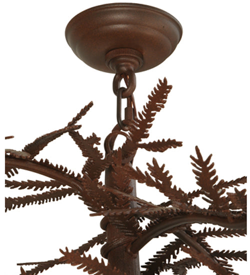 Meyda Lighting Pine Branch 48" 12-Light Rust & Wrought Valley View Chandelier With Beige Iridescent Shade Glass