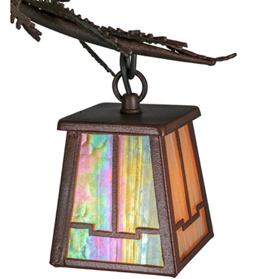 Meyda Lighting Pine Branch 48" 12-Light Rust & Wrought Valley View Chandelier With Beige Iridescent Shade Glass