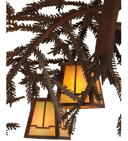Meyda Lighting Pine Branch 48" 12-Light Rust & Wrought Valley View Chandelier With Beige Iridescent Shade Glass