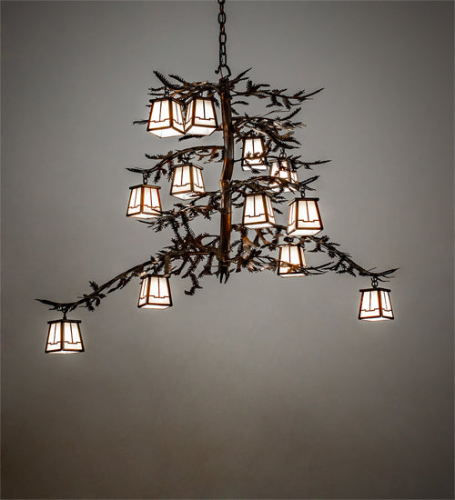 Meyda Lighting Pine Branch 48" 12-Light Vintage Copper Chandelier With White Opal Shade Glass