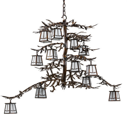 Meyda Lighting Pine Branch 48" 12-Light Vintage Copper Chandelier With White Opal Shade Glass