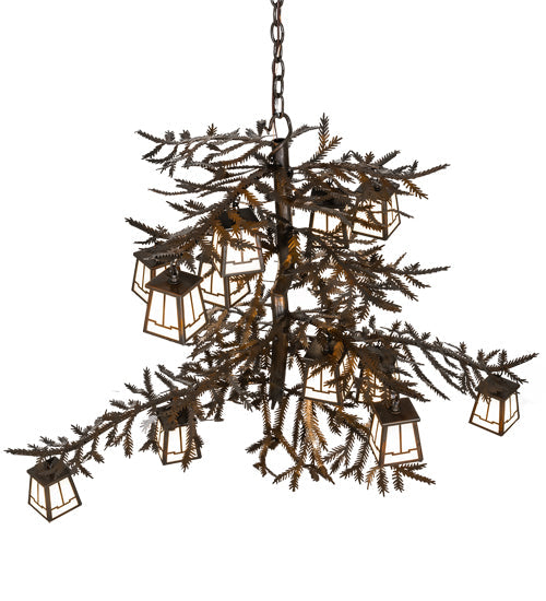 Meyda Lighting Pine Branch 48" 12-Light Vintage Copper Chandelier With White Opal Shade Glass
