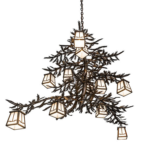 Meyda Lighting Pine Branch 48" 12-Light Vintage Copper Chandelier With White Opal Shade Glass