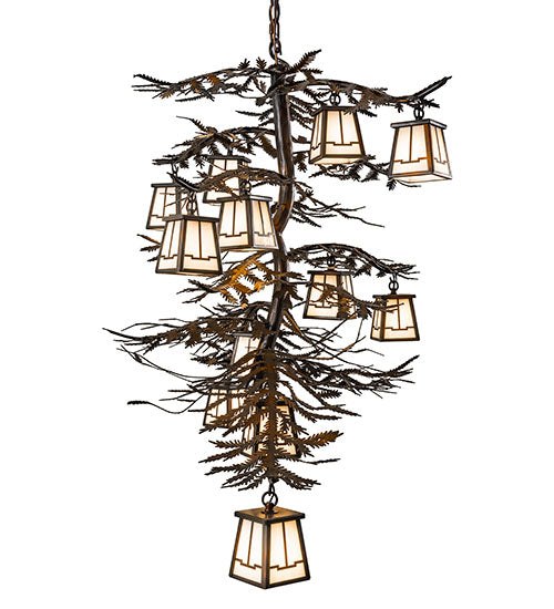 Meyda Lighting Pine Branch 48" 12-Light Vintage Copper Chandelier With White Opal Shade Glass