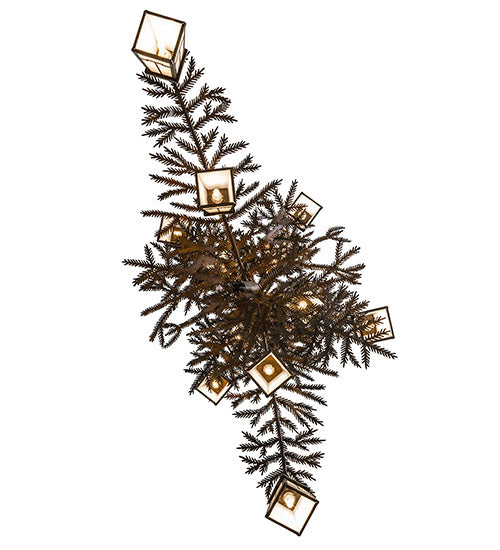 Meyda Lighting Pine Branch 48" 12-Light Vintage Copper Chandelier With White Opal Shade Glass
