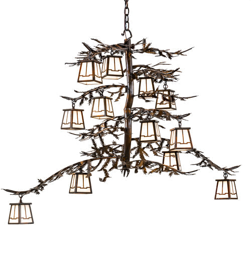 Meyda Lighting Pine Branch 48" 12-Light Vintage Copper Chandelier With White Opal Shade Glass