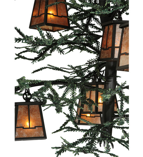 Meyda Lighting Pine Branch 48" 15-Light Wrought Iron Valley View Chandelier With Silver Mica Shade Glass