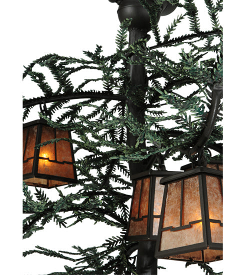 Meyda Lighting Pine Branch 48" 15-Light Wrought Iron Valley View Chandelier With Silver Mica Shade Glass