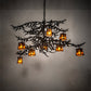 Meyda Lighting Pine Branch 48" 8-Light Flat Black Winter Pine Chandelier With Amber Mica Shade Glass