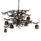 Meyda Lighting Pine Branch 48" 8-Light Flat Black Winter Pine Chandelier With Amber Mica Shade Glass