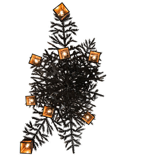 Meyda Lighting Pine Branch 48" 8-Light Flat Black Winter Pine Chandelier With Amber Mica Shade Glass