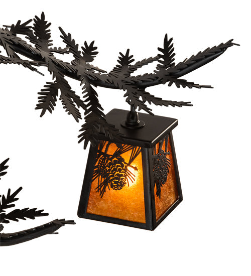 Meyda Lighting Pine Branch 48" 8-Light Flat Black Winter Pine Chandelier With Amber Mica Shade Glass
