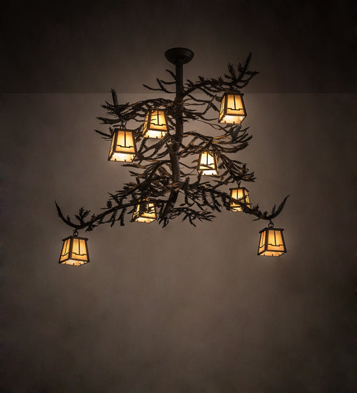 Meyda Lighting Pine Branch 48" 8-Light Oil Rubbed Bronze Valley View Chandelier With Beige Shade Glass
