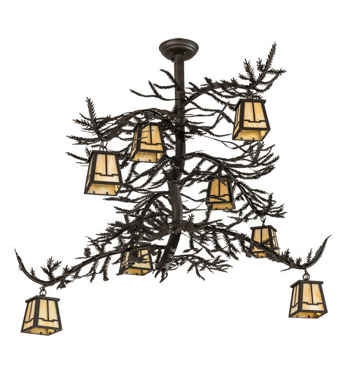 Meyda Lighting Pine Branch 48" 8-Light Oil Rubbed Bronze Valley View Chandelier With Beige Shade Glass