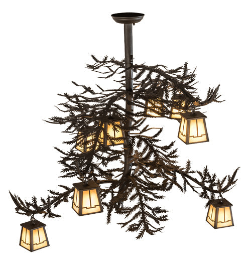 Meyda Lighting Pine Branch 48" 8-Light Oil Rubbed Bronze Valley View Chandelier With Beige Shade Glass
