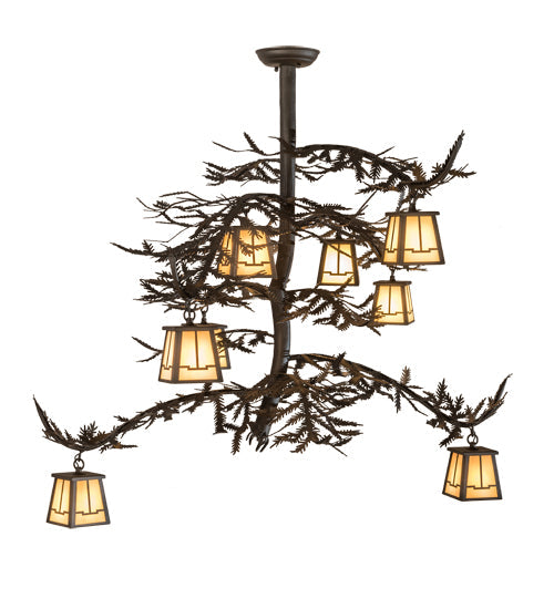 Meyda Lighting Pine Branch 48" 8-Light Oil Rubbed Bronze Valley View Chandelier With Beige Shade Glass