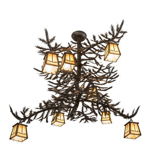Meyda Lighting Pine Branch 48" 8-Light Oil Rubbed Bronze Valley View Chandelier With Beige Shade Glass