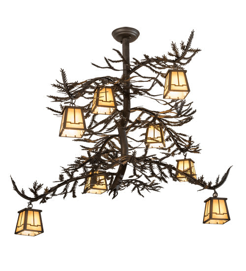 Meyda Lighting Pine Branch 48" 8-Light Oil Rubbed Bronze Valley View Chandelier With Beige Shade Glass