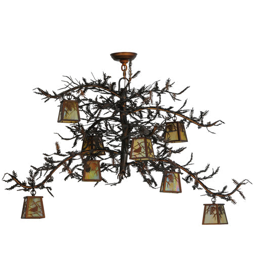 Meyda Lighting Pine Branch 48" 8-Light Vintage Copper Chandelier With Beige Iridescent Shade Glass