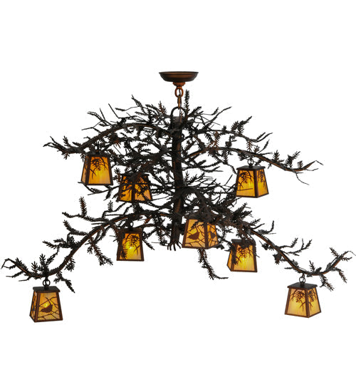 Meyda Lighting Pine Branch 48" 8-Light Vintage Copper Chandelier With Beige Iridescent Shade Glass