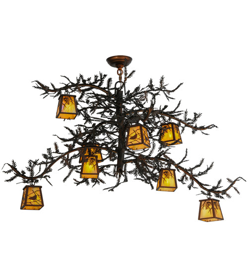 Meyda Lighting Pine Branch 48" 8-Light Vintage Copper Chandelier With Beige Iridescent Shade Glass