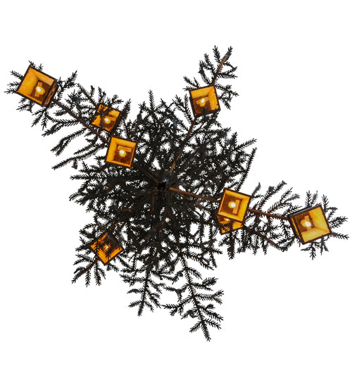 Meyda Lighting Pine Branch 48" 8-Light Vintage Copper Chandelier With Beige Iridescent Shade Glass