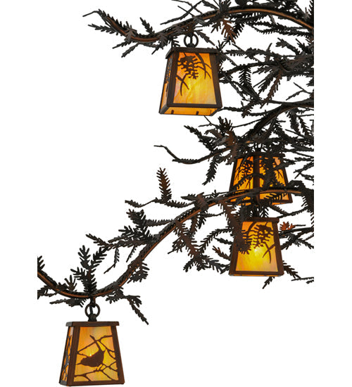 Meyda Lighting Pine Branch 48" 8-Light Vintage Copper Chandelier With Beige Iridescent Shade Glass