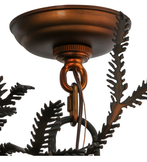 Meyda Lighting Pine Branch 48" 8-Light Vintage Copper Chandelier With Beige Iridescent Shade Glass