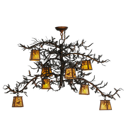 Meyda Lighting Pine Branch 48" 8-Light Vintage Copper Chandelier With Beige Iridescent Shade Glass