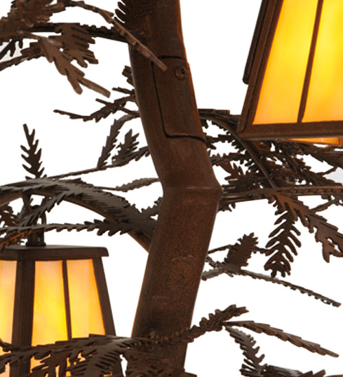 Meyda Lighting Pine Branch 50" 12-Light Cafe Noir Valley View Chandelier With Beige Art Shade Glass