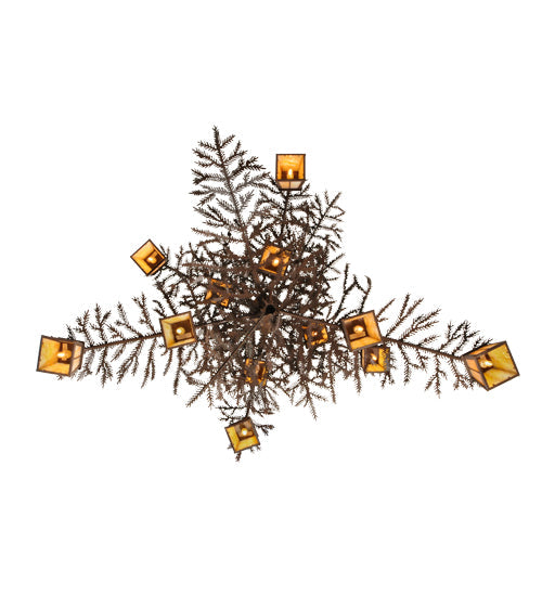 Meyda Lighting Pine Branch 50" 12-Light Cafe Noir Valley View Chandelier With Beige Art Shade Glass