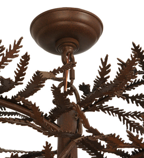 Meyda Lighting Pine Branch 50" 12-Light Cafe Noir Valley View Chandelier With Beige Art Shade Glass