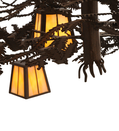 Meyda Lighting Pine Branch 50" 12-Light Cafe Noir Valley View Chandelier With Beige Art Shade Glass