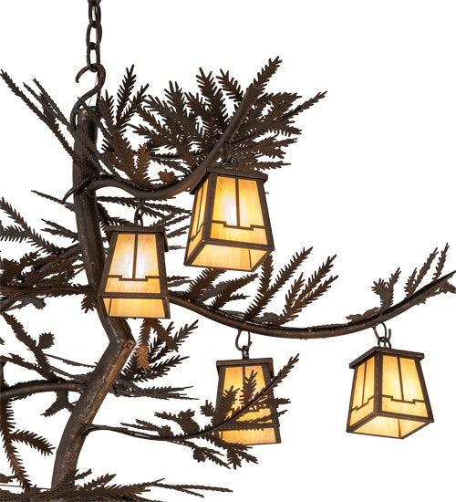 Meyda Lighting Pine Branch 50" 12-Light Gilded Tobacco Valley View Chandelier With Beige Iridescent Shade Glass