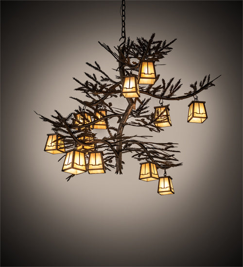 Meyda Lighting Pine Branch 50" 12-Light Gilded Tobacco Valley View Chandelier With Beige Iridescent Shade Glass