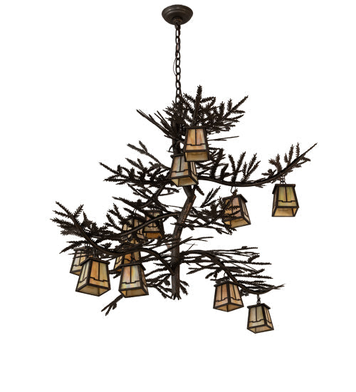 Meyda Lighting Pine Branch 50" 12-Light Gilded Tobacco Valley View Chandelier With Beige Iridescent Shade Glass