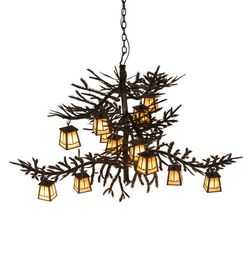 Meyda Lighting Pine Branch 50" 12-Light Gilded Tobacco Valley View Chandelier With Beige Iridescent Shade Glass