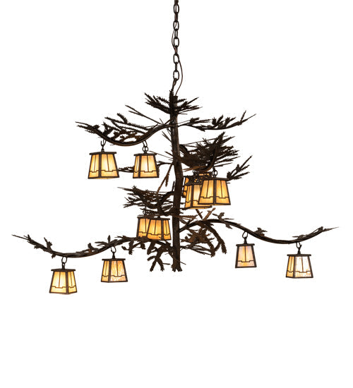 Meyda Lighting Pine Branch 50" 12-Light Gilded Tobacco Valley View Chandelier With Beige Iridescent Shade Glass