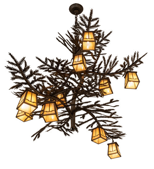 Meyda Lighting Pine Branch 50" 12-Light Gilded Tobacco Valley View Chandelier With Beige Iridescent Shade Glass
