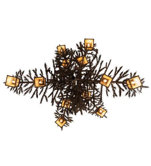 Meyda Lighting Pine Branch 50" 12-Light Gilded Tobacco Valley View Chandelier With Beige Iridescent Shade Glass