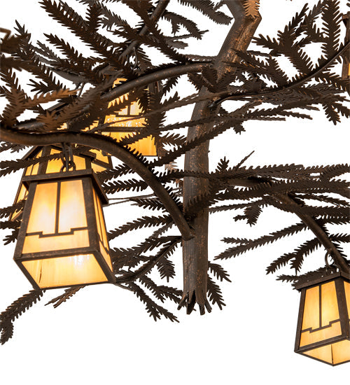 Meyda Lighting Pine Branch 50" 12-Light Gilded Tobacco Valley View Chandelier With Beige Iridescent Shade Glass