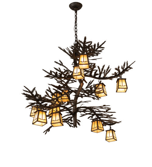 Meyda Lighting Pine Branch 50" 12-Light Gilded Tobacco Valley View Chandelier With Beige Iridescent Shade Glass