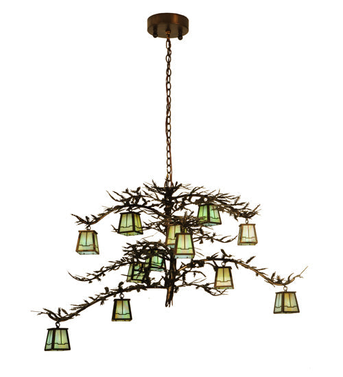 Meyda Lighting Pine Branch 50" 12-Light Valley View Chandelier With Burinished Antique Copper Shade Glass