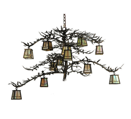 Meyda Lighting Pine Branch 50" 12-Light Valley View Chandelier With Burinished Antique Copper Shade Glass